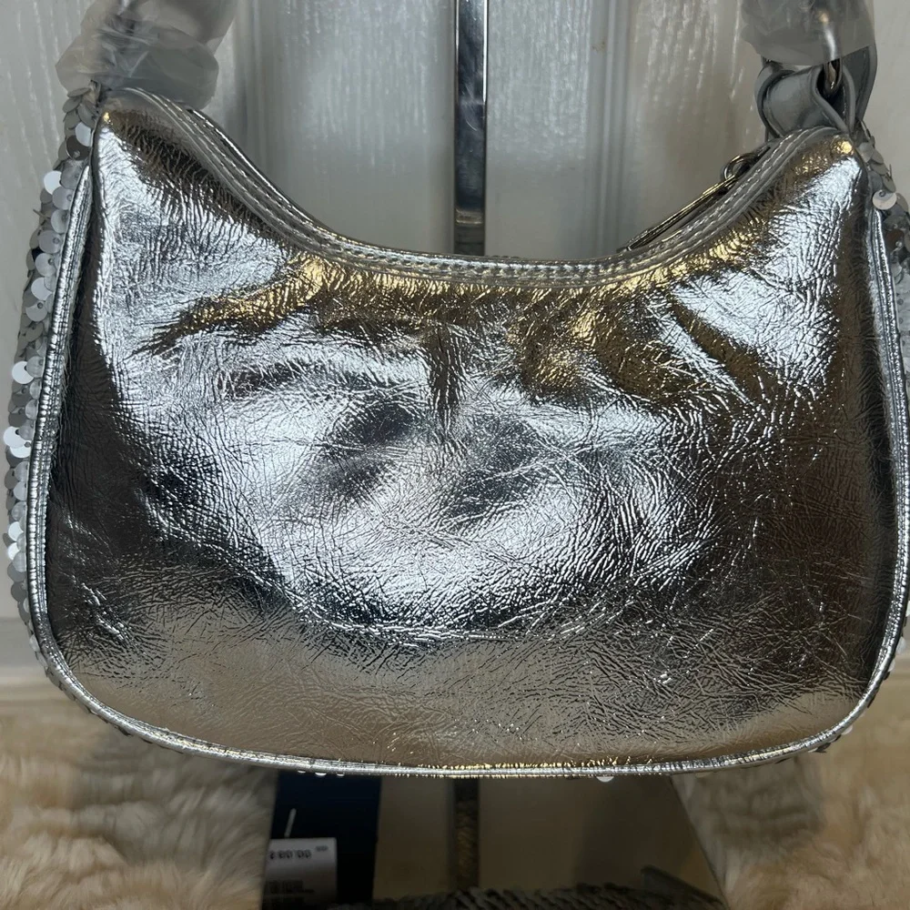 NICOLE MILLER SILVER SEQUIN MINI BAG NEW - Picture 3 of 8